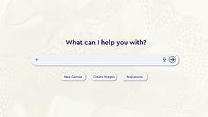 Prompt box with "What can I help you with?" above it on a cream floral background