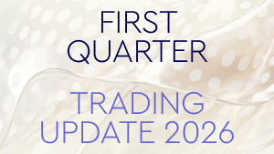 Off-white abstract growth image with "FIRST QUARTER TRADING UPDATE 2026"